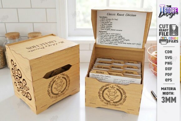 Download Recipe Box Laser Cut | Recipe Cards SVG - Card Collection