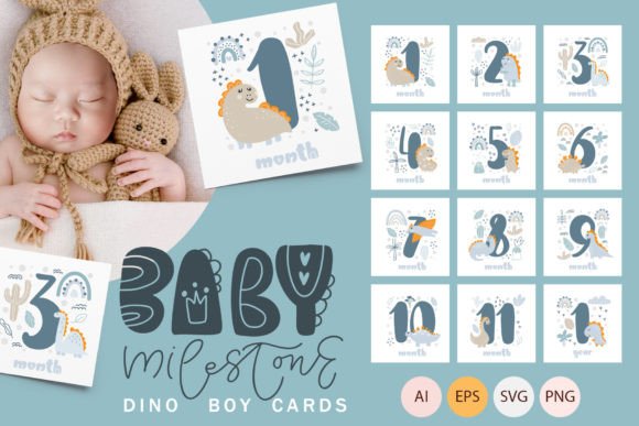 Download Baby Milestone Dino Boy Cards - Card Collection