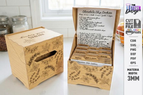 Download Recipe Box Laser Cut | Recipe Cards SVG - Card Collection
